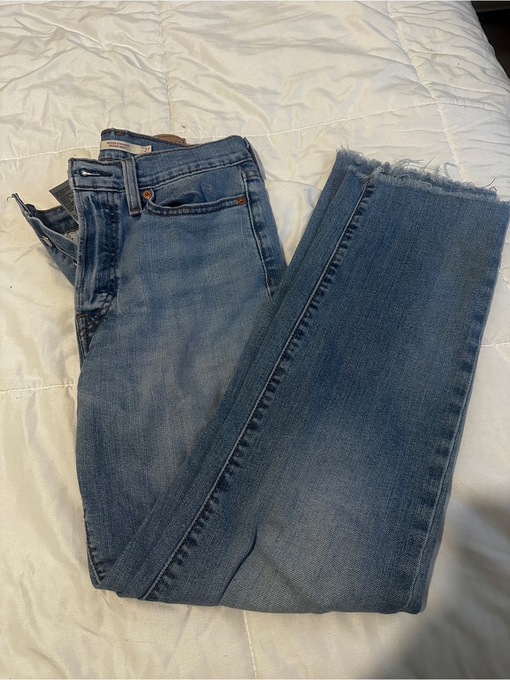 Levi's Medium Blue Ankle Crop Raw Hem Jeans